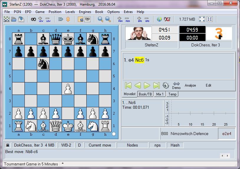 DokChess combined with the Arena chess frontend under Windows